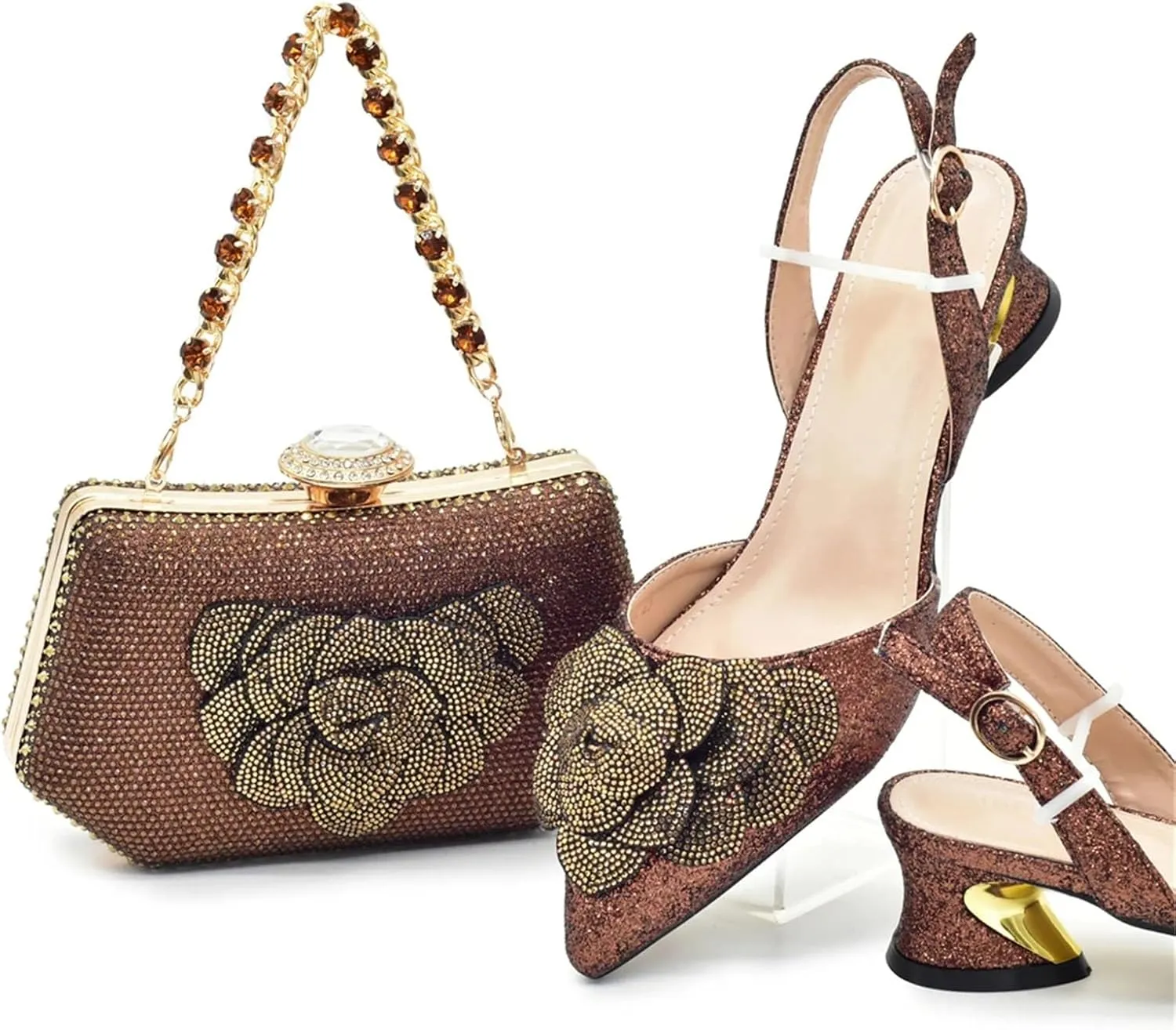 Women's Italian Bridal Shoe & Bag Set - Luxury Rhinestone Wedding Pumps & Clutch