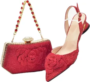 Women's Italian Bridal Shoe & Bag Set - Luxury Rhinestone Wedding Pumps & Clutch