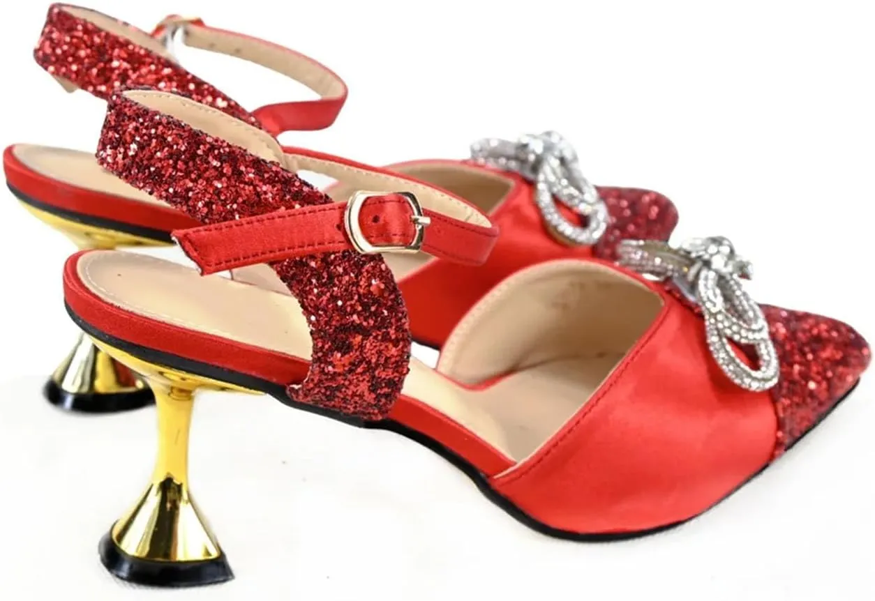 Women's Italian Mature Red Pointed Toe Pumps & Clutch Set - Elegant Wedding Shoes and Bag