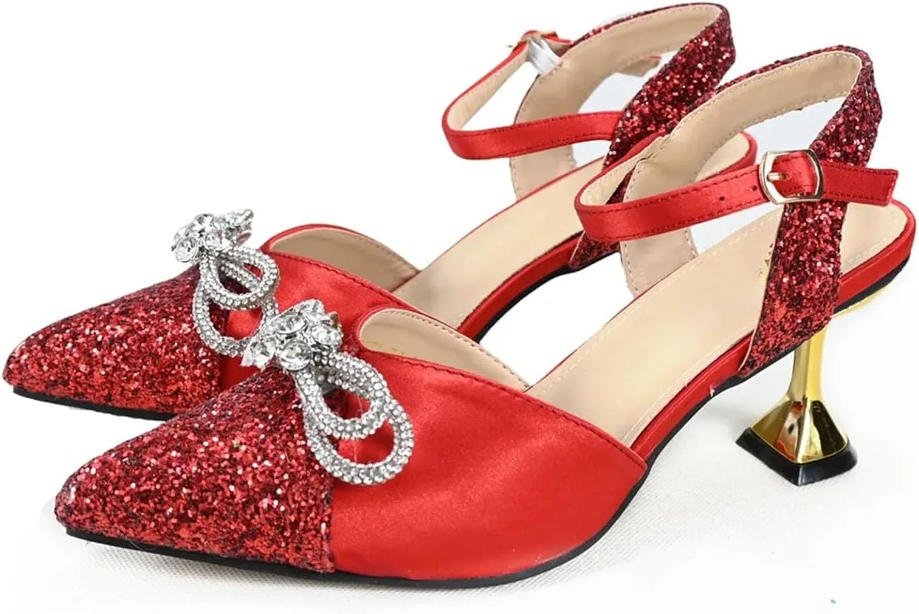 Women's Italian Mature Red Pointed Toe Pumps & Clutch Set - Elegant Wedding Shoes and Bag