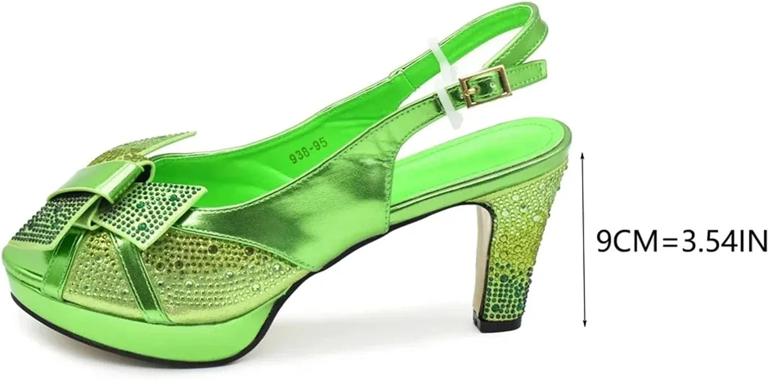 Women's Italian Peep-Toe Bridal Set - Rhinestone High Heels & Wedding Clutch Bag (Nigeria Edition)