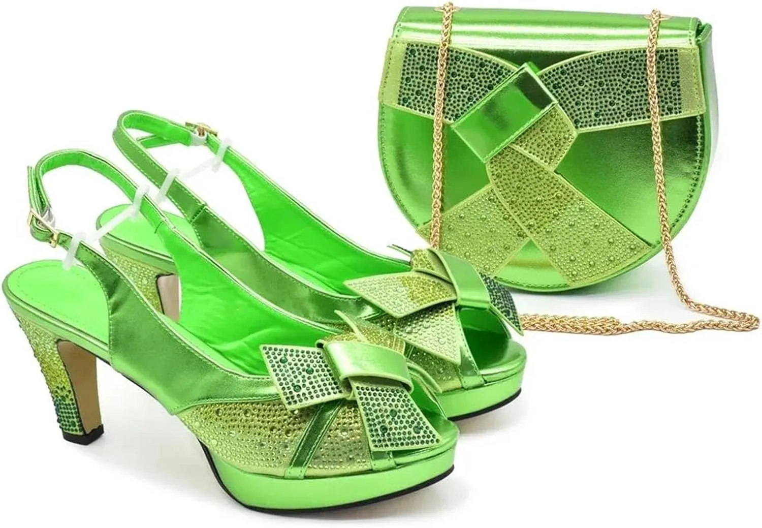 Women's Italian Peep-Toe Bridal Set - Rhinestone High Heels & Wedding Clutch Bag (Nigeria Edition)