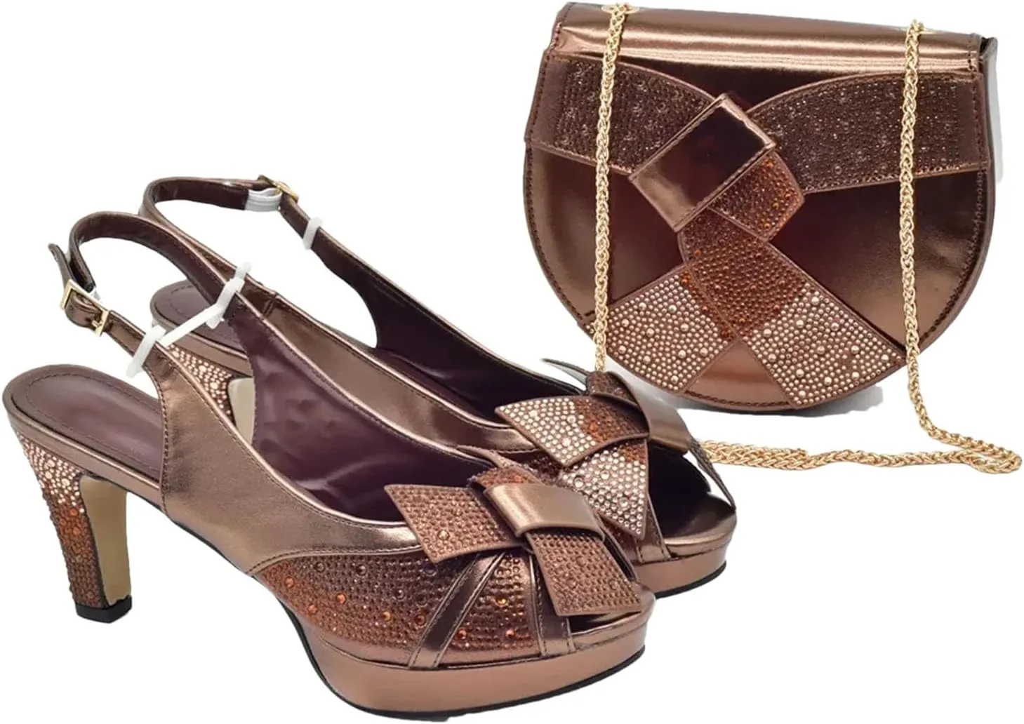 Women's Italian Peep-Toe Bridal Set - Rhinestone High Heels & Wedding Clutch Bag (Nigeria Edition)