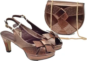 Women's Italian Peep-Toe Bridal Set - Rhinestone High Heels & Wedding Clutch Bag (Nigeria Edition)