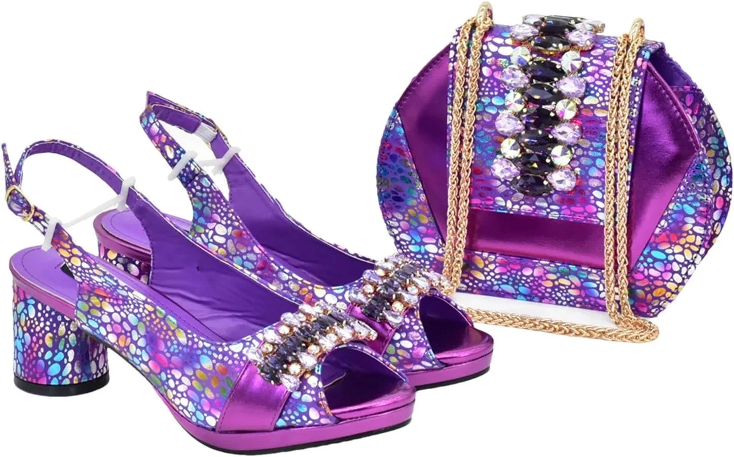 Women's Italian Rhinestone Bridal Set - Luxury Heel Pumps & Matching Wedding Clutch