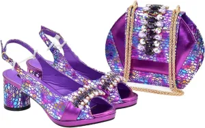Women's Italian Rhinestone Bridal Set - Luxury Heel Pumps & Matching Wedding Clutch