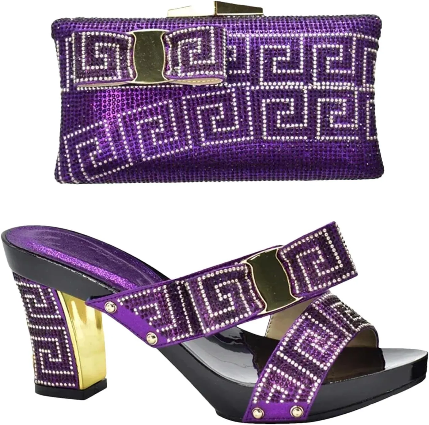 Women's Italian Rhinestone Shoe & Bag Set - African-Inspired Pumps & Clutch for Weddings and Party Celebrations