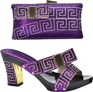 Women's Italian Rhinestone Shoe & Bag Set - African-Inspired Pumps & Clutch for Weddings and Party Celebrations
