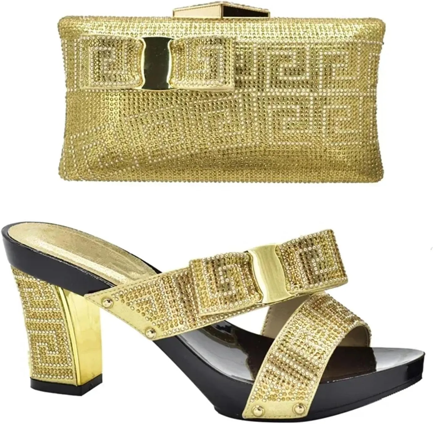 Women's Italian Rhinestone Shoe & Bag Set - African-Inspired Pumps & Clutch for Weddings and Party Celebrations