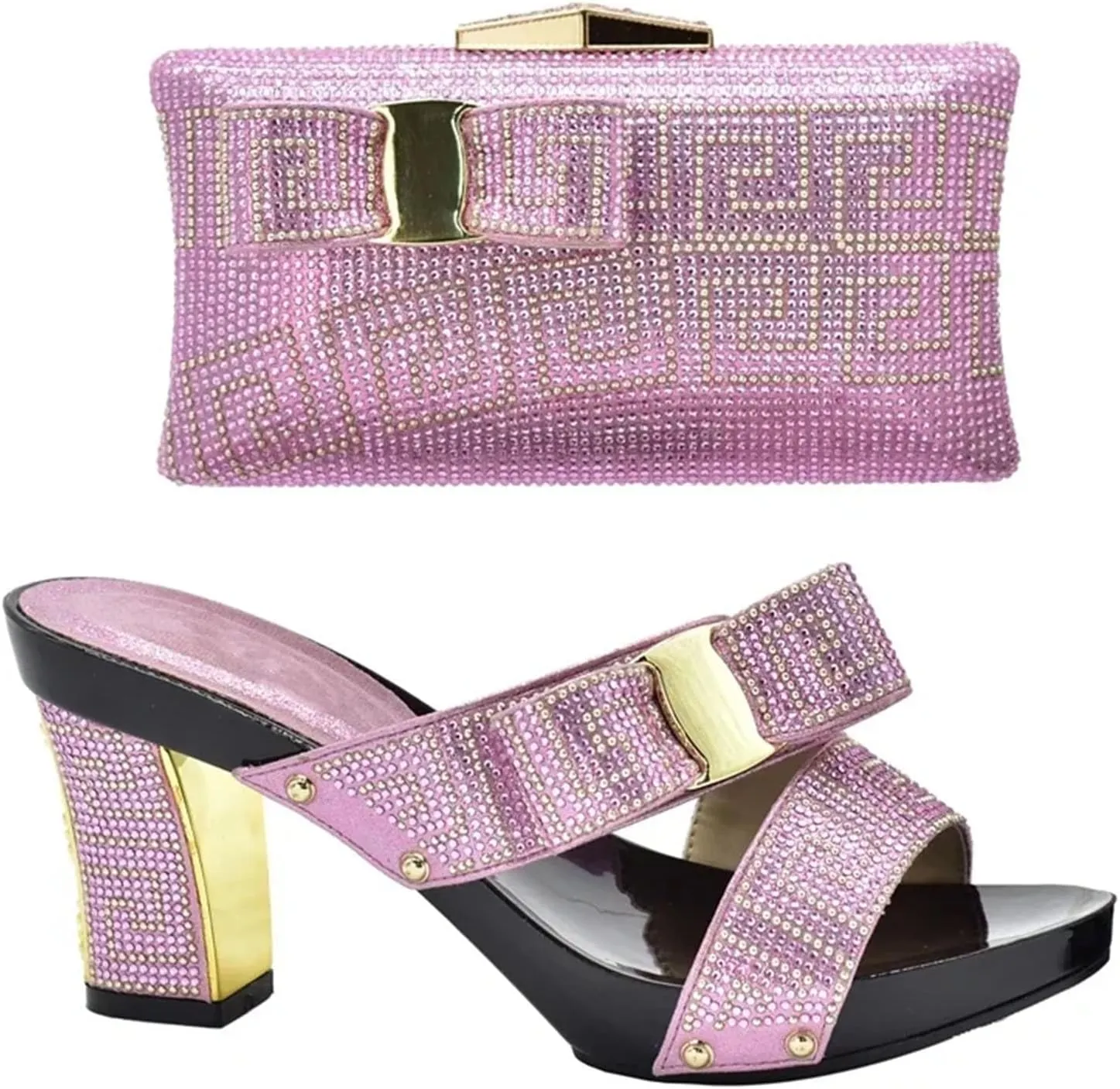Women's Italian Rhinestone Shoe & Bag Set - African-Inspired Pumps & Clutch for Weddings and Party Celebrations