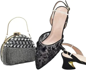 Women's Italian Rhinestone Wedding Set - High Heel Pumps & Matching Clutch Bag