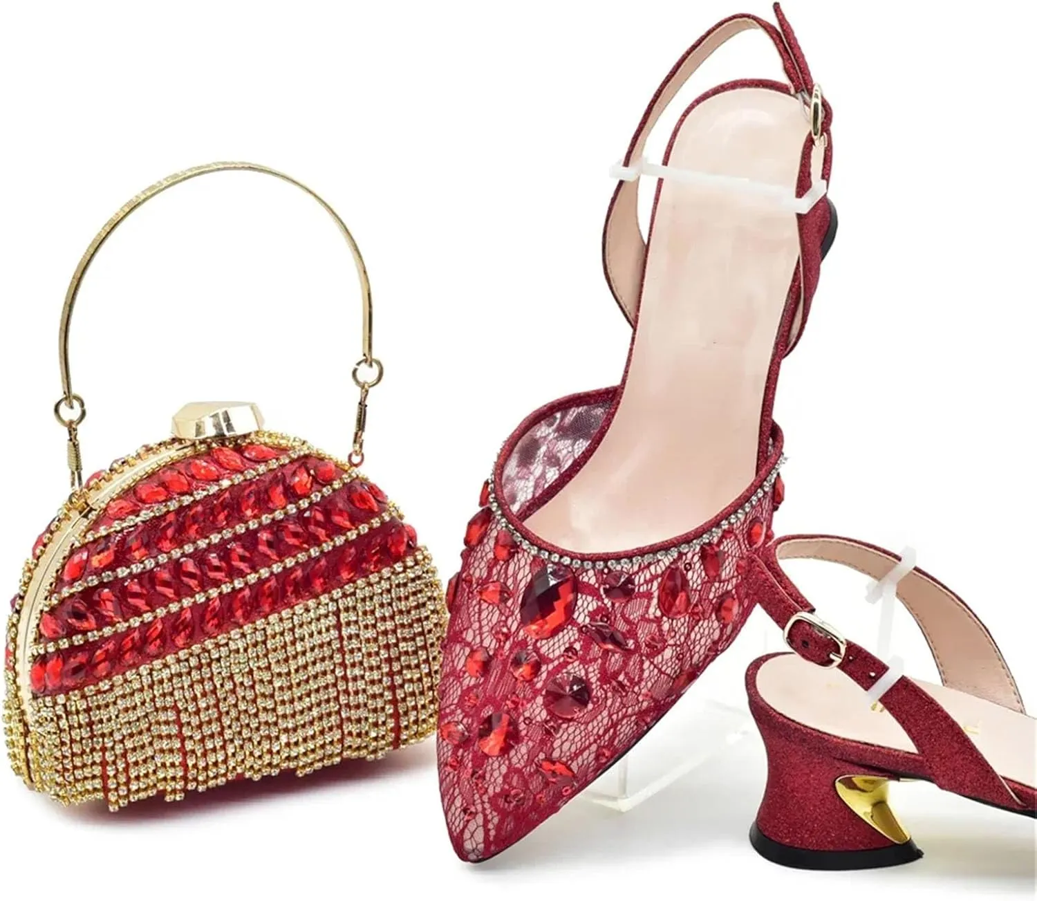 Women's Italian Rhinestone Wedding Set - High Heel Pumps & Matching Clutch Bag