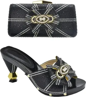 Women's Italian Sandal & Bag Set - Rhinestone-Embellished Pumps & Clutch for Nigerian Women's Parties