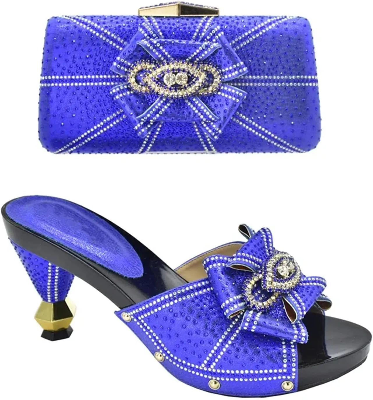 Women's Italian Sandal & Bag Set - Rhinestone-Embellished Pumps & Clutch for Nigerian Women's Parties
