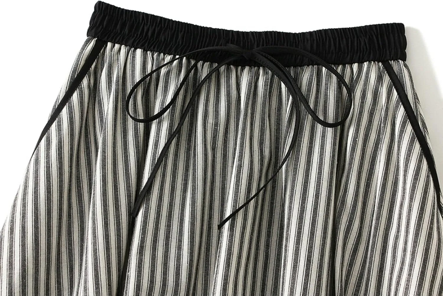 Women's Lantern Midi Skirt A-Line Striped High Waist Skirts Pleated Flowy Summer Beach Skirt