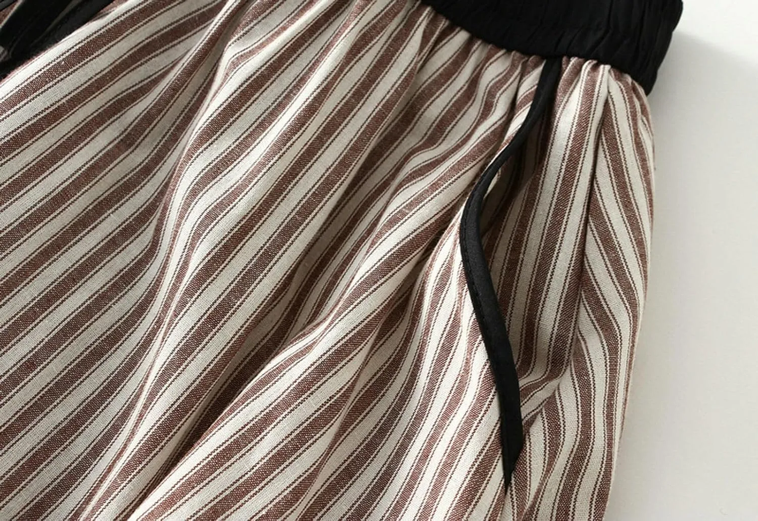 Women's Lantern Midi Skirt A-Line Striped High Waist Skirts Pleated Flowy Summer Beach Skirt
