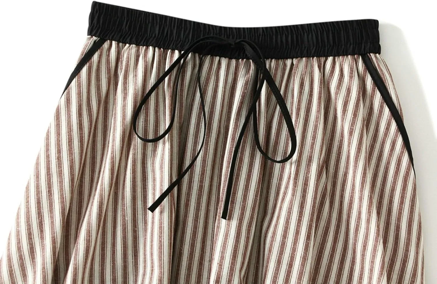 Women's Lantern Midi Skirt A-Line Striped High Waist Skirts Pleated Flowy Summer Beach Skirt