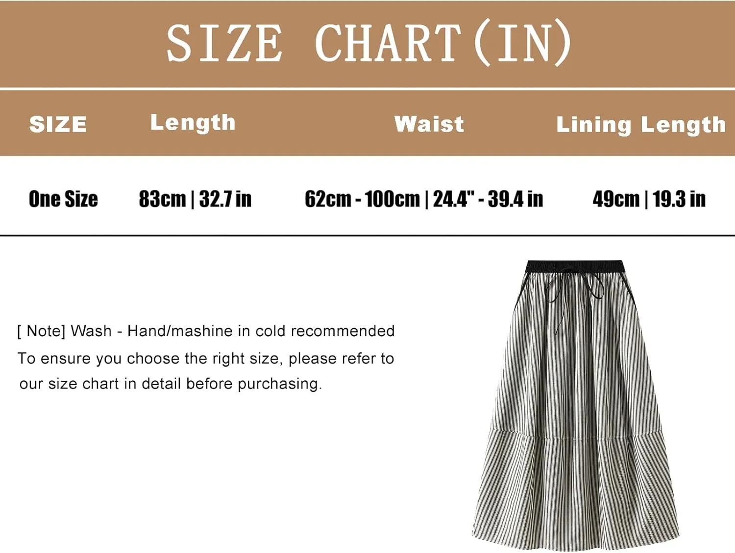 Women's Lantern Midi Skirt A-Line Striped High Waist Skirts Pleated Flowy Summer Beach Skirt