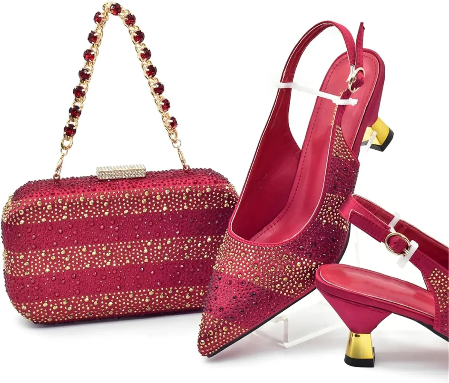 Women's Luxury African Wedding Set - Italy-Designed Rhinestone Heels & Matching Evening Bag