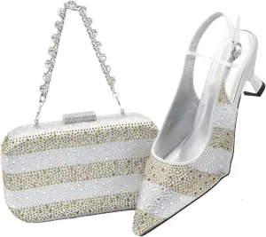 Women's Luxury African Wedding Set - Italy-Designed Rhinestone Heels & Matching Evening Bag