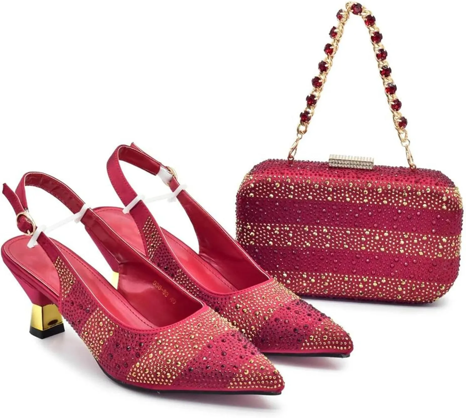 Women's Luxury African Wedding Set - Italy-Designed Rhinestone Heels & Matching Evening Bag