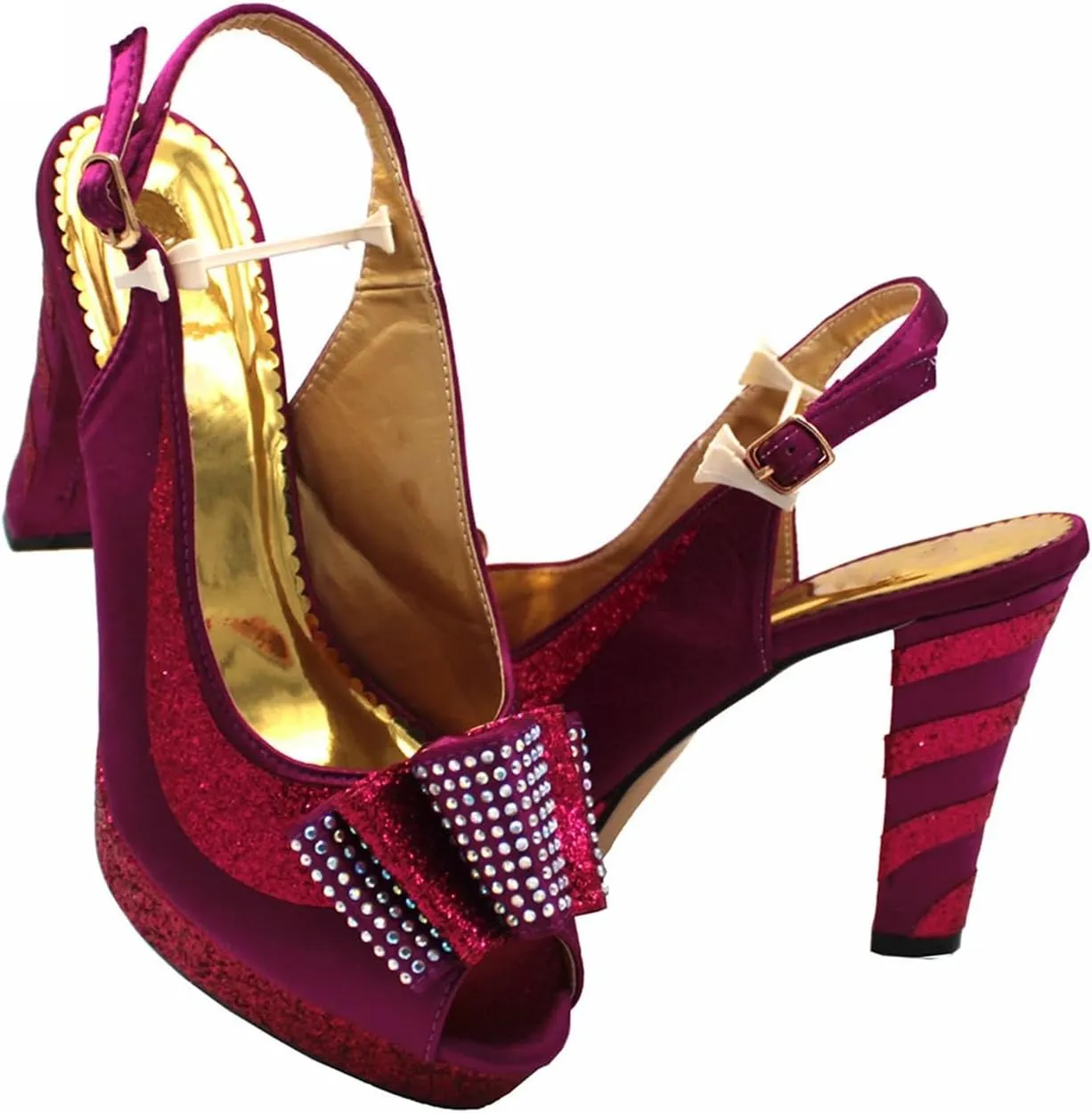 Women's Magenta Spring Bridal Set - High Heel Slingbacks & Floral Clutch for African Garden Weddings