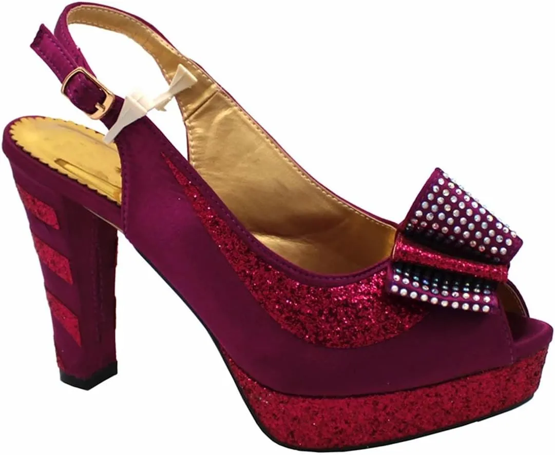 Women's Magenta Spring Bridal Set - High Heel Slingbacks & Floral Clutch for African Garden Weddings