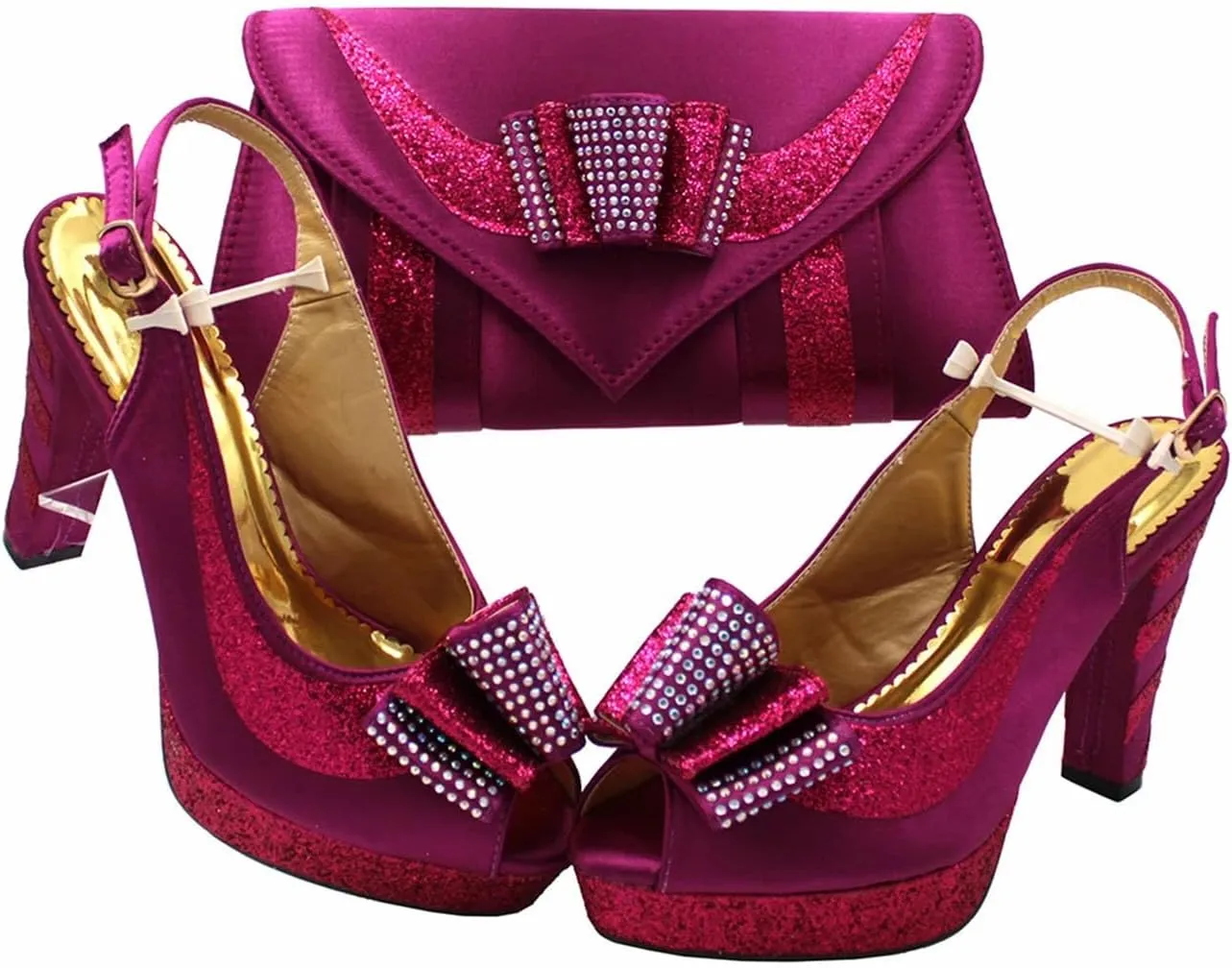 Women's Magenta Spring Bridal Set - High Heel Slingbacks & Floral Clutch for African Garden Weddings