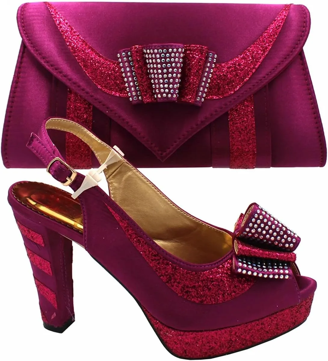 Women's Magenta Spring Bridal Set - High Heel Slingbacks & Floral Clutch for African Garden Weddings