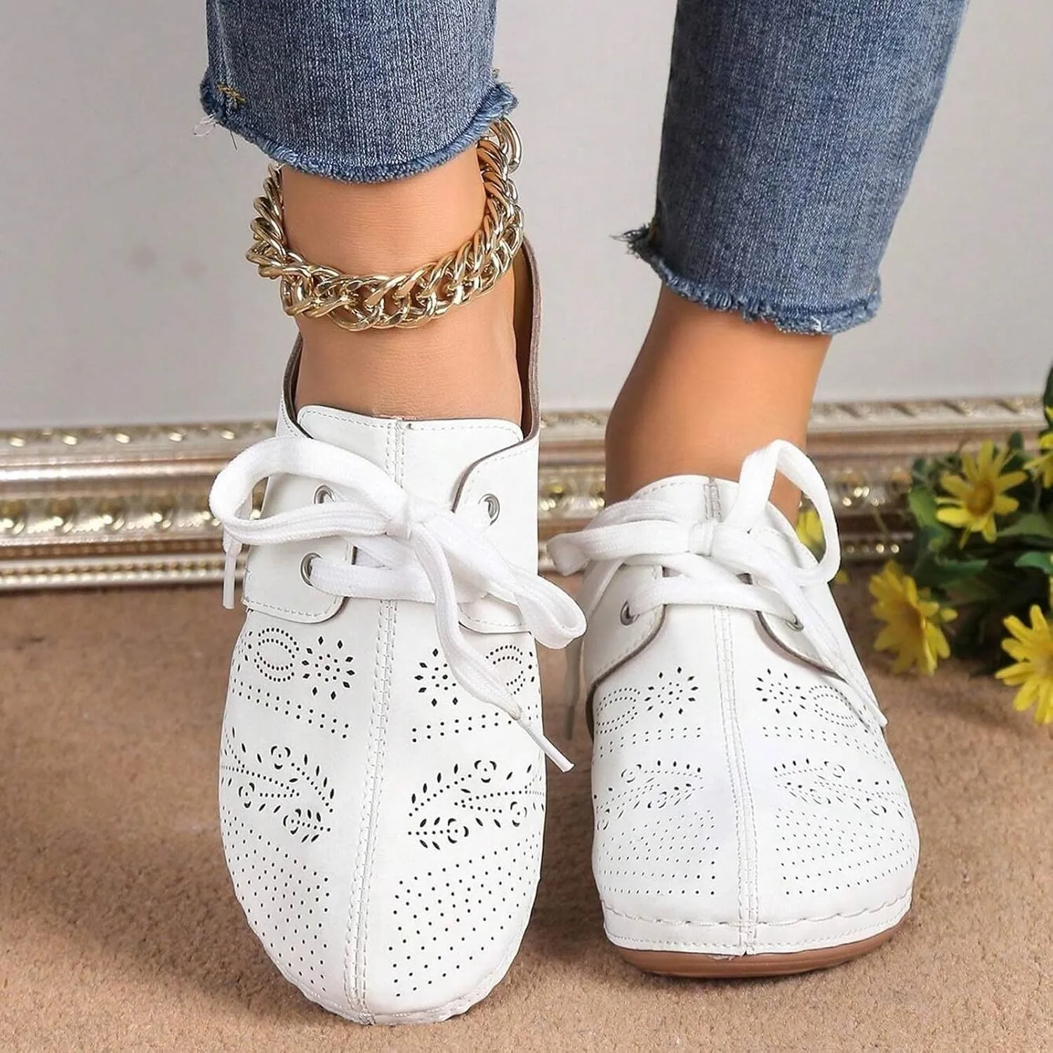 Women's Mules & Clogs Comfortable Arch Support Closed Toe Sandals Lace Up Backless Low Wedges Slip on Shoes Hollow Out Breathable Platform Sandals Slippers