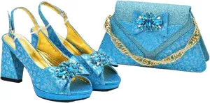 Women's Nigerian Elegant Bridal Set - Rhinestone-Embellished Pumps & Clutch Bag