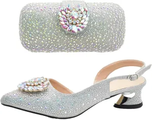 Women's Nigerian Full-Rhinestone Bridal Set - Italian Party Pumps & Matching Clutch Bag