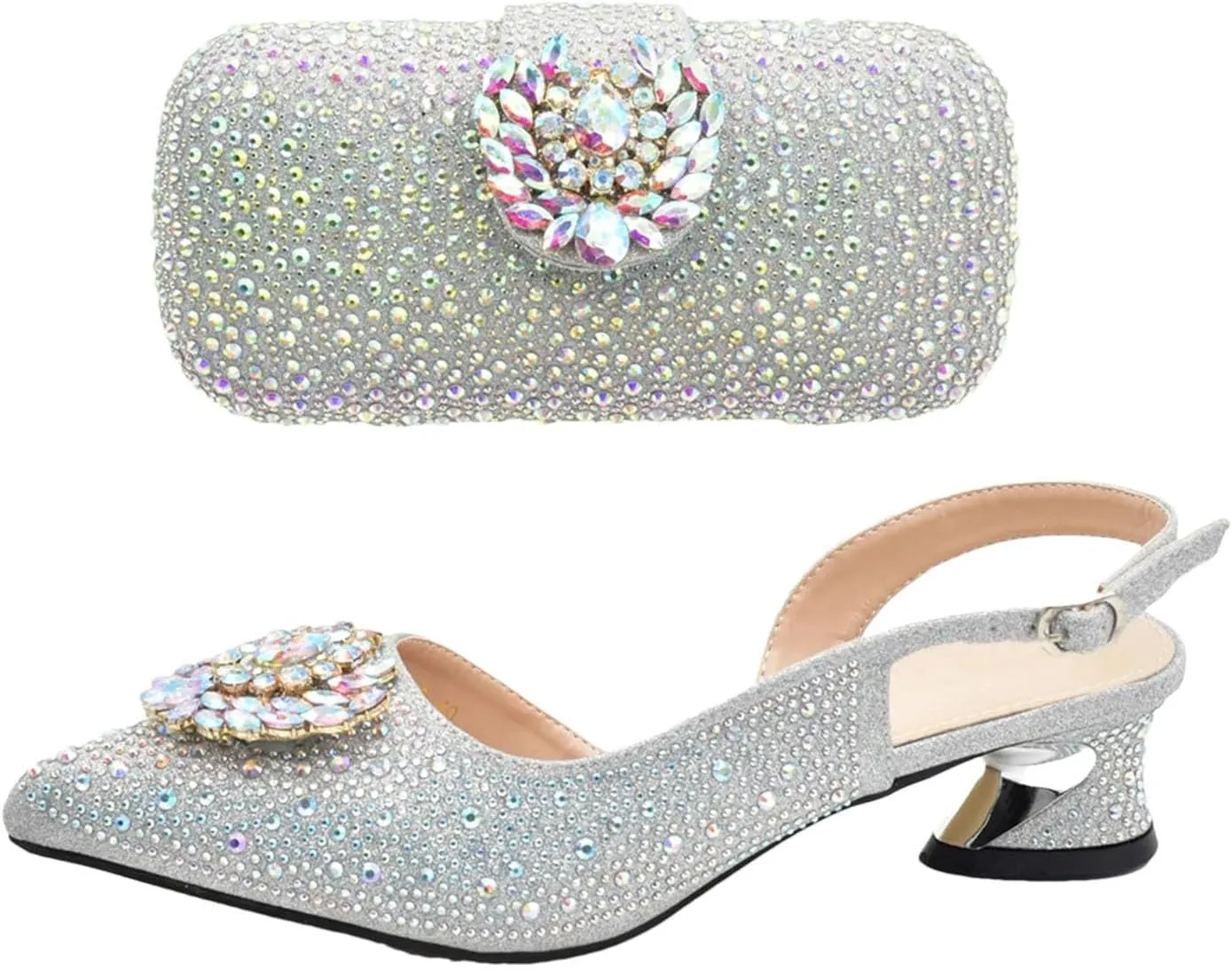 Women's Nigerian Full-Rhinestone Bridal Set - Italian Party Pumps & Matching Clutch Bag