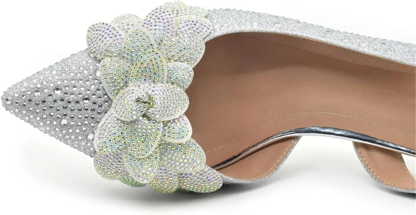 Women's Nigerian Full-Rhinestone Bridal Set - Pointed Toe High Heels & Clutch Bag