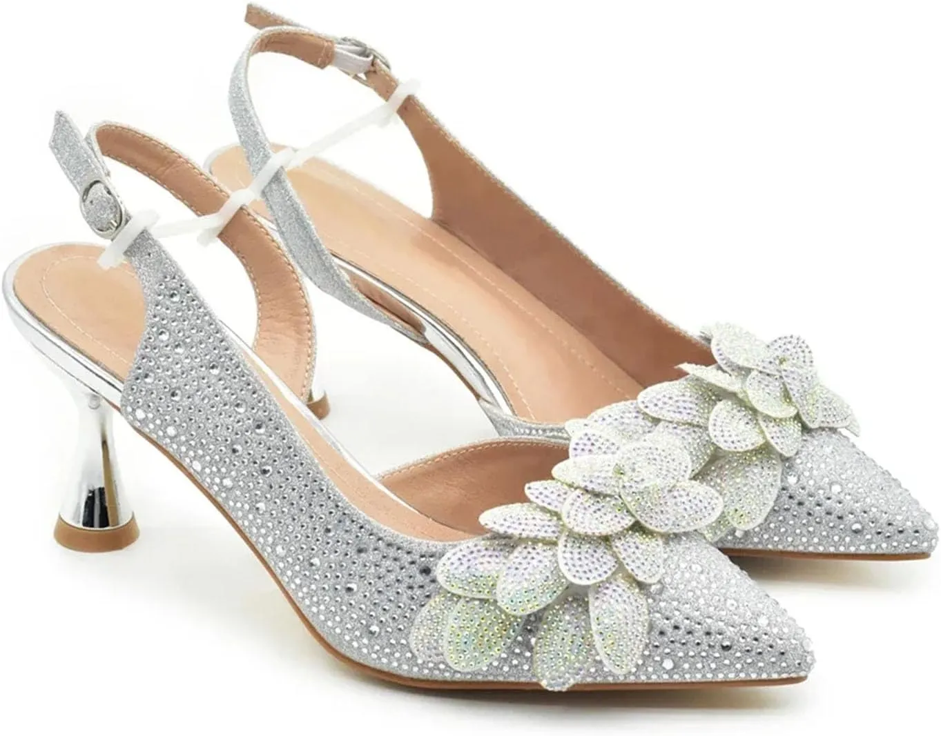 Women's Nigerian Full-Rhinestone Bridal Set - Pointed Toe High Heels & Clutch Bag