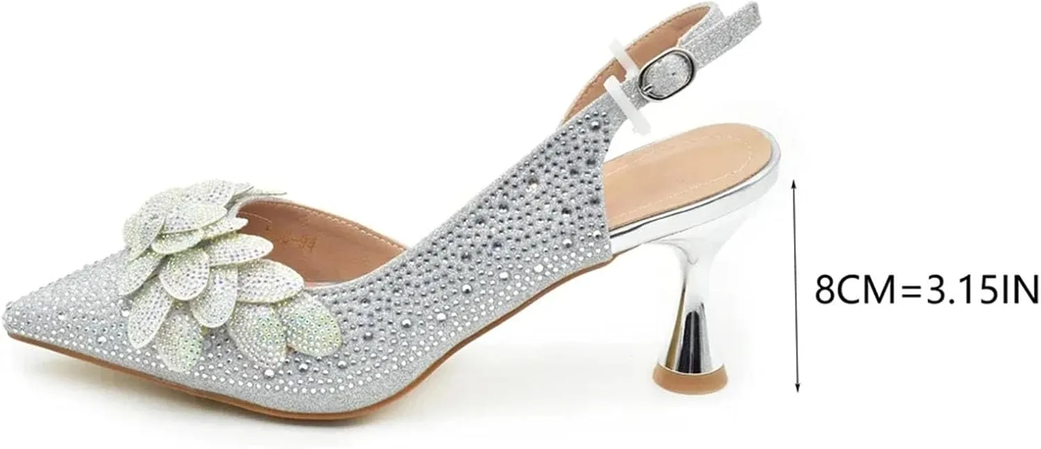 Women's Nigerian Full-Rhinestone Bridal Set - Pointed Toe High Heels & Clutch Bag