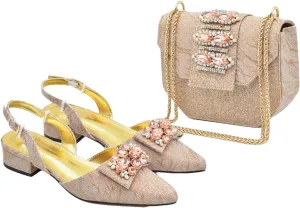 Women's Nigerian-Italian Bridal Shoe & Bag Set - Designer Pointed Toe Low Heel Pumps & Clutch for Nigerian Weddings