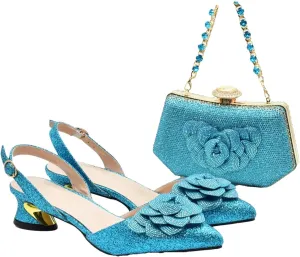 Women's Nigerian-Italian Luxury Bridal Set - Rhinestone-Embellished Pumps & Wedding Bag