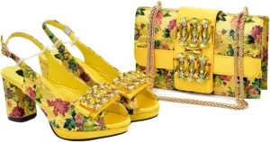 Women's Nigerian-Italian Party Set - Rhinestone-Embellished Pumps & Clutch Bag