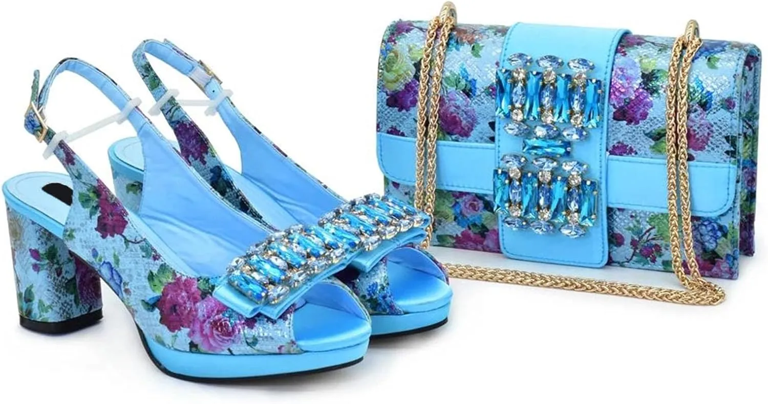 Women's Nigerian-Italian Party Set - Rhinestone-Embellished Pumps & Clutch Bag