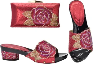 Women's Nigerian-Italian Wedding Set - Slip-On Rhinestone Pumps & Clutch for Nigerian Bridal Celebrations