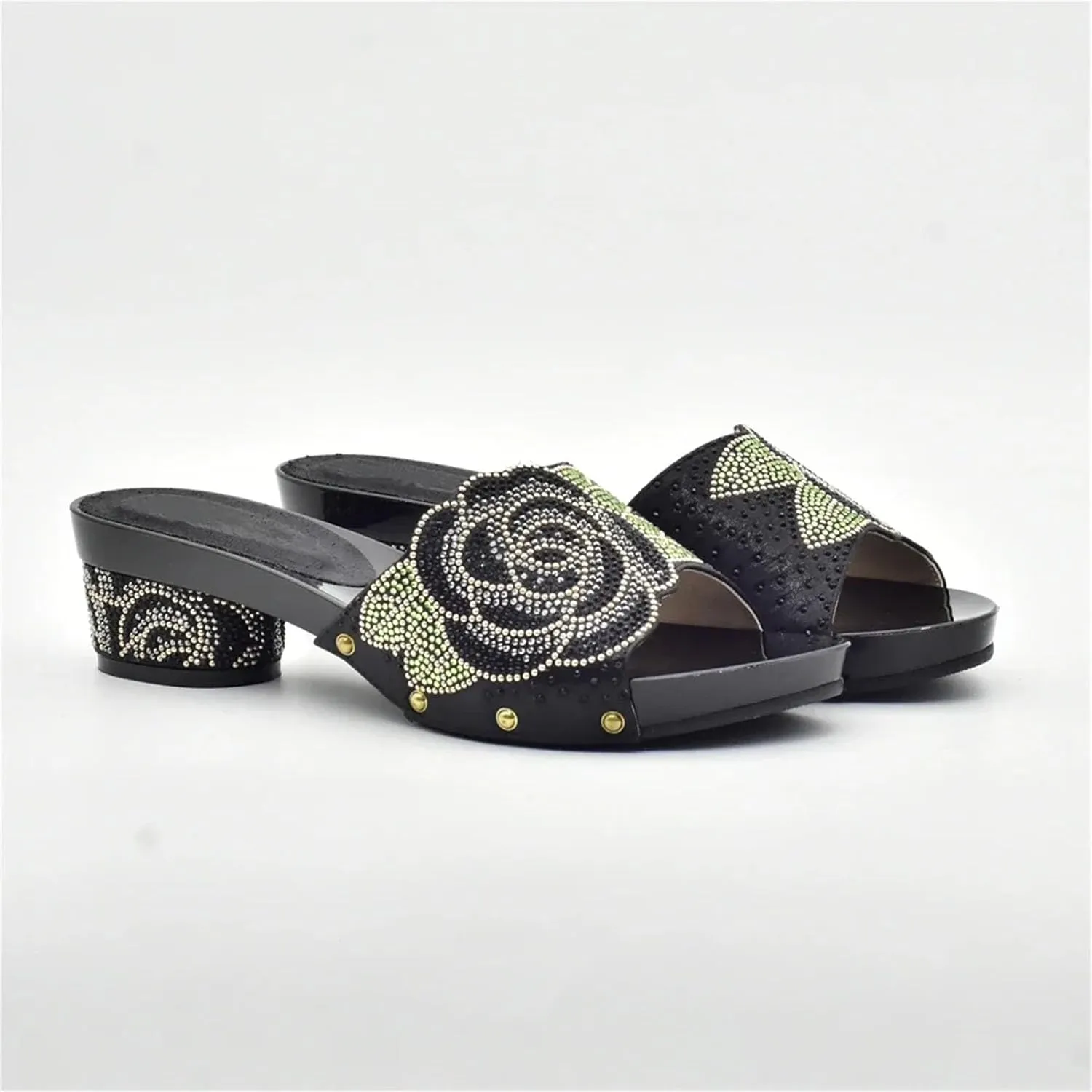 Women's Nigerian-Italian Wedding Set - Slip-On Rhinestone Pumps & Clutch for Nigerian Bridal Celebrations