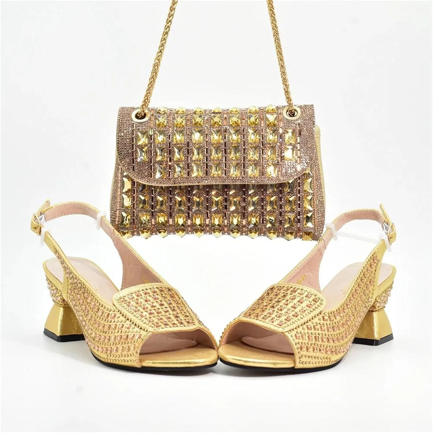 Women's Nigerian Luxury Bridal Set - Crystal-Embellished Shoes & Italian Clutch Bag