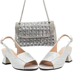 Women's Nigerian Luxury Bridal Set - Crystal-Embellished Shoes & Italian Clutch Bag