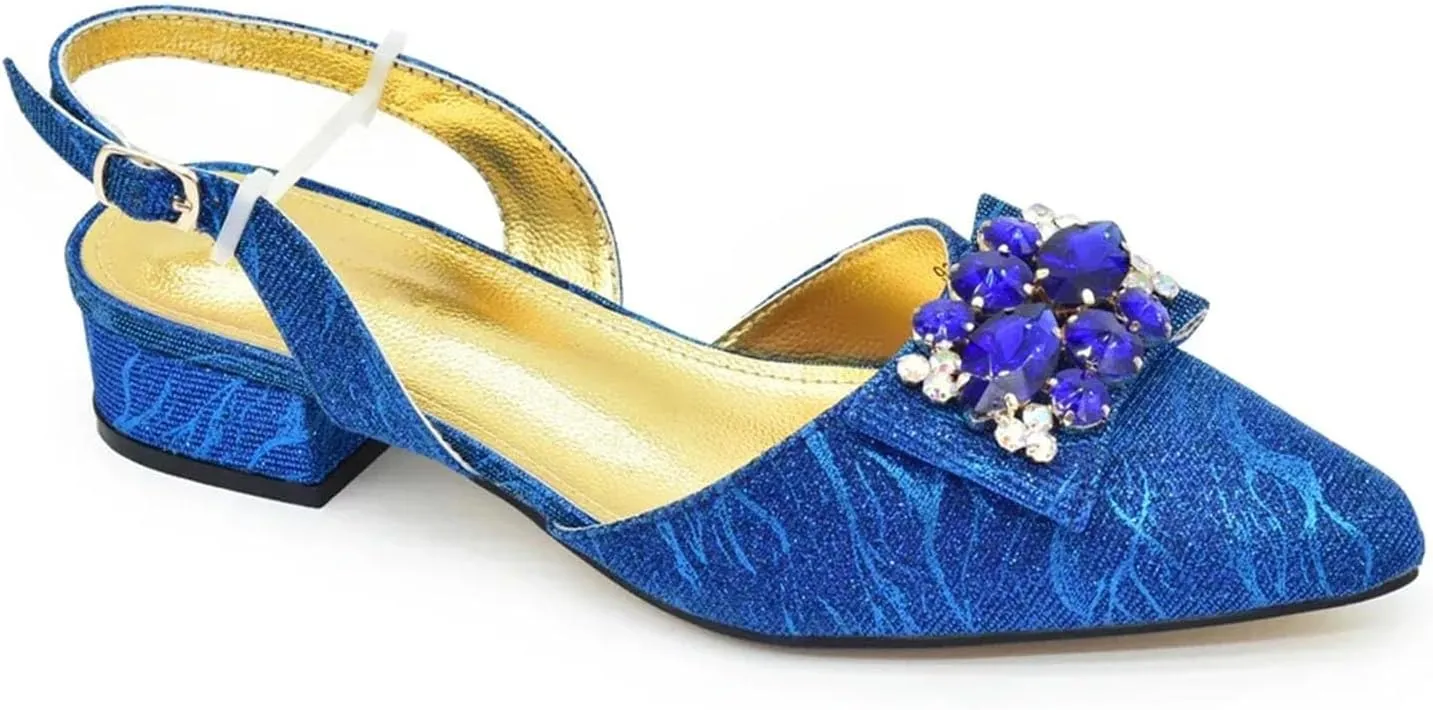 Women's Nigerian Party Shoe & Bag Set - Full Rhinestone Low Heel Pumps & Luxury Matching Clutch for Nigerian Weddings