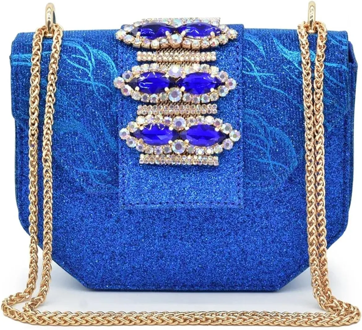 Women's Nigerian Party Shoe & Bag Set - Full Rhinestone Low Heel Pumps & Luxury Matching Clutch for Nigerian Weddings