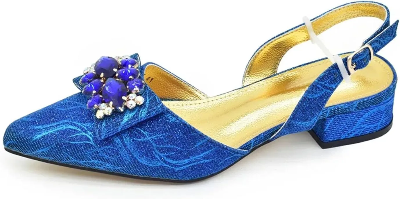 Women's Nigerian Party Shoe & Bag Set - Full Rhinestone Low Heel Pumps & Luxury Matching Clutch for Nigerian Weddings