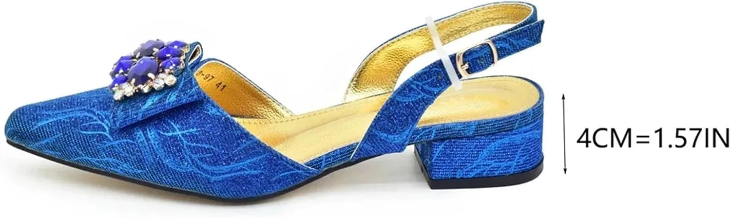 Women's Nigerian Party Shoe & Bag Set - Full Rhinestone Low Heel Pumps & Luxury Matching Clutch for Nigerian Weddings