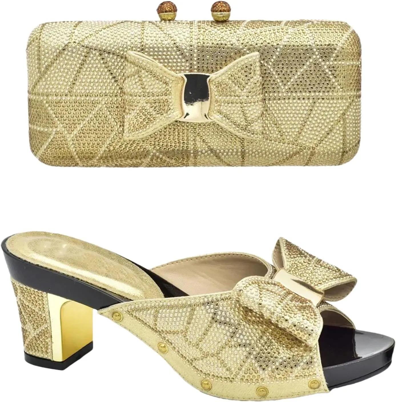 Women's Nigerian Party Shoe & Bag Set - Luxury High Heel Pumps & Matching Clutch for African Weddings