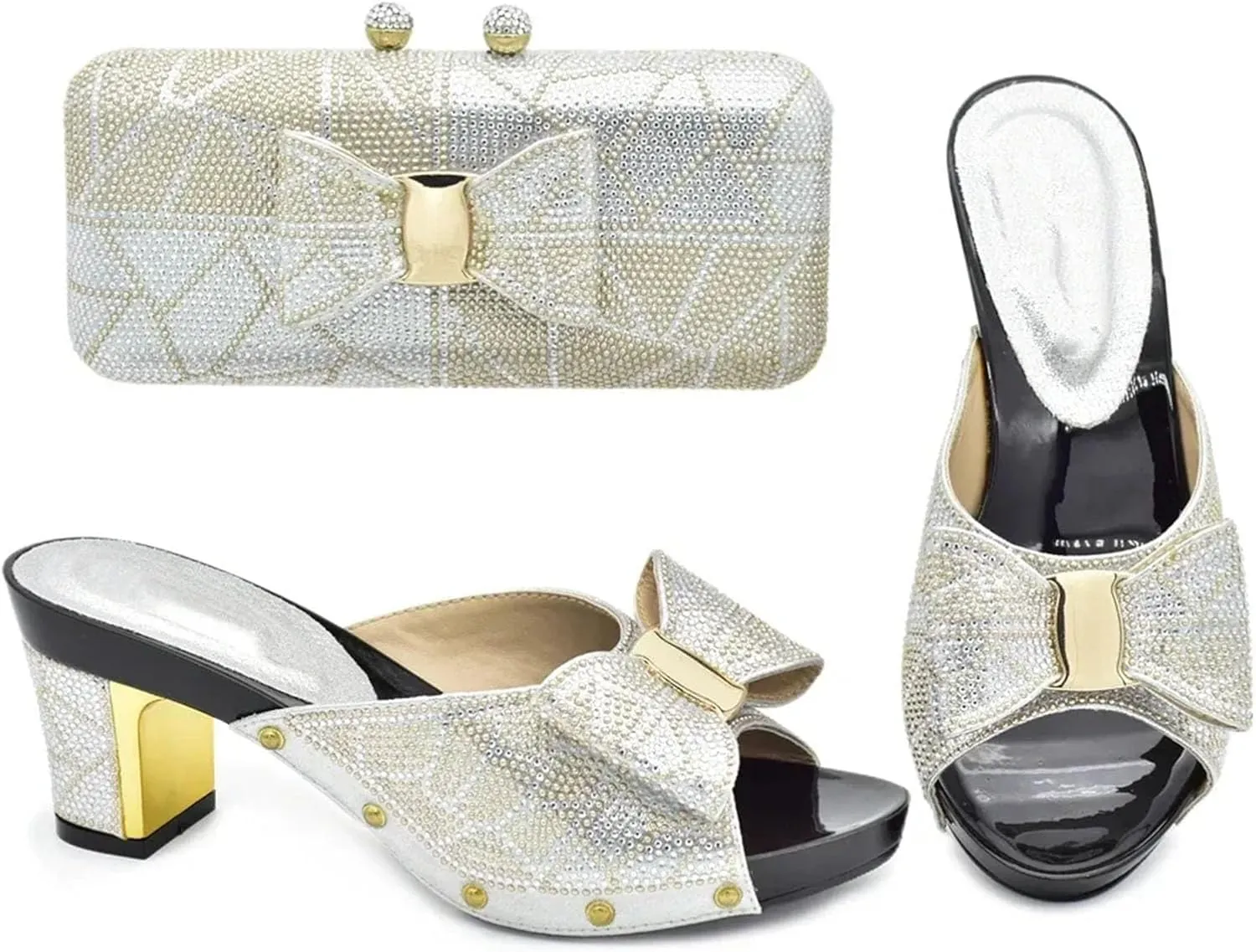 Women's Nigerian Party Shoe & Bag Set - Luxury High Heel Pumps & Matching Clutch for African Weddings